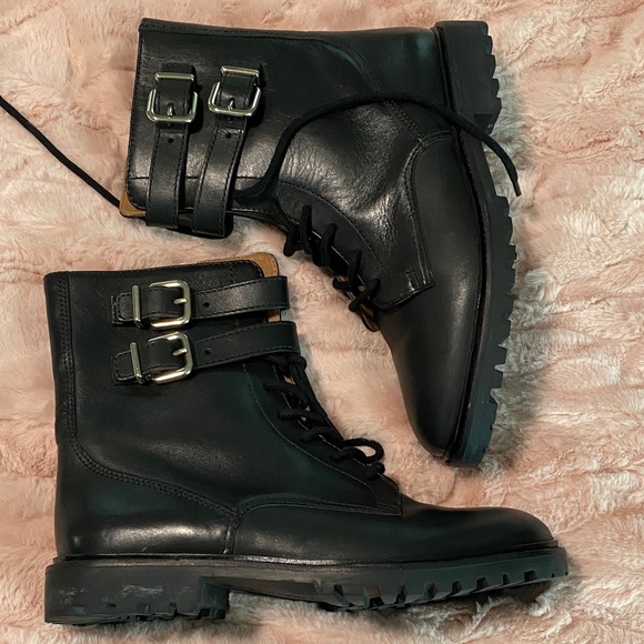 ANTONIO MELANI Black Lace-Up Buckle Combat Boots - Picture 3 of 10